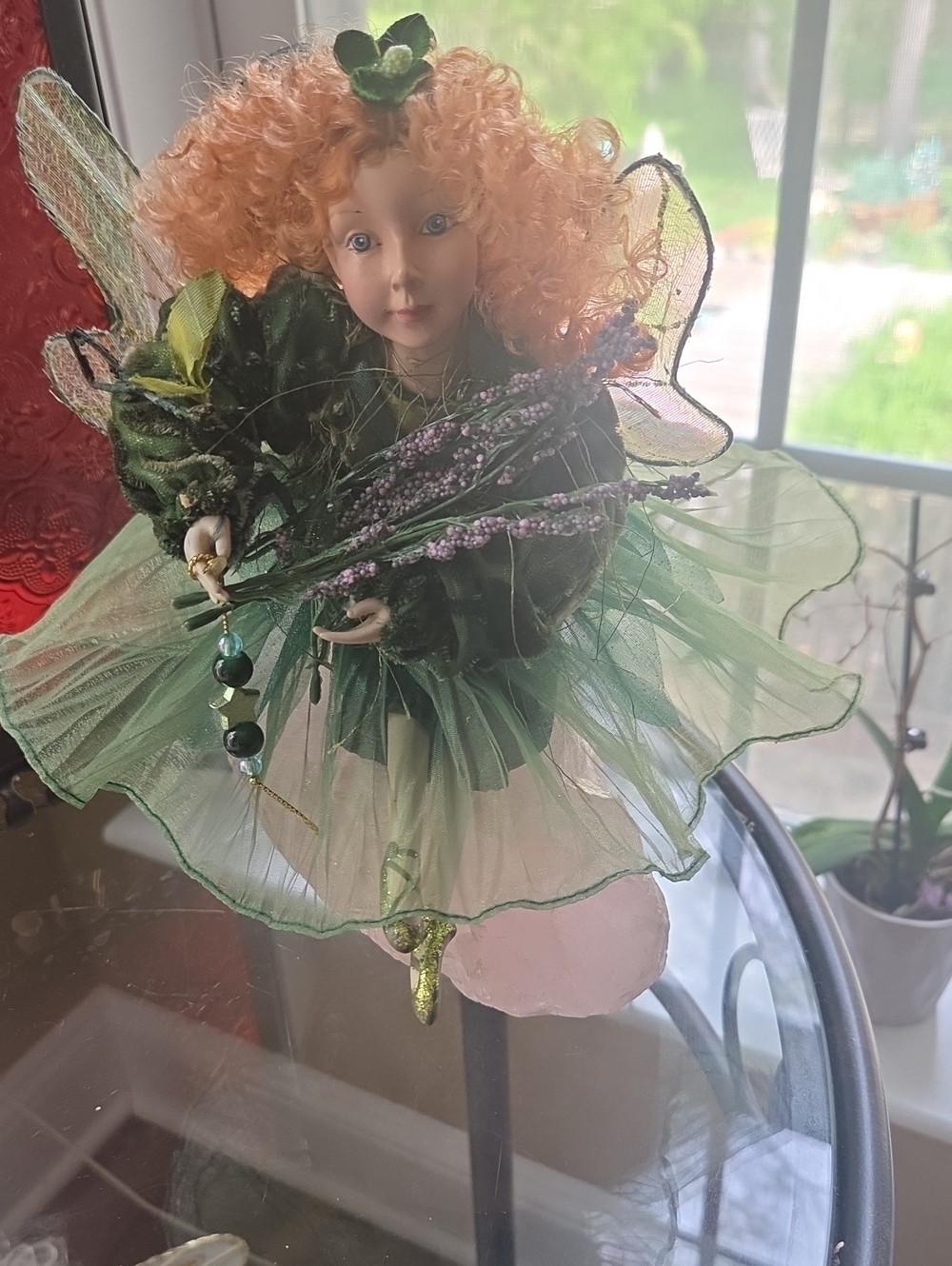 Poseable Green Fairy Figurine with Orange Hair